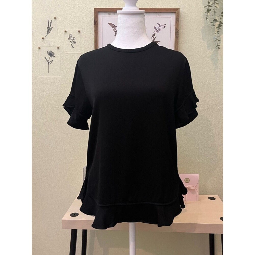 Kate Spade New York Black Ruffle Hem & Flutter Sleeve Blouse Size S